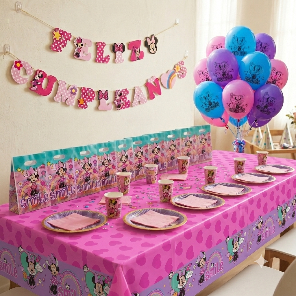 Pack Decoración Cumpleaños Minnie Mouse para 36 Personas