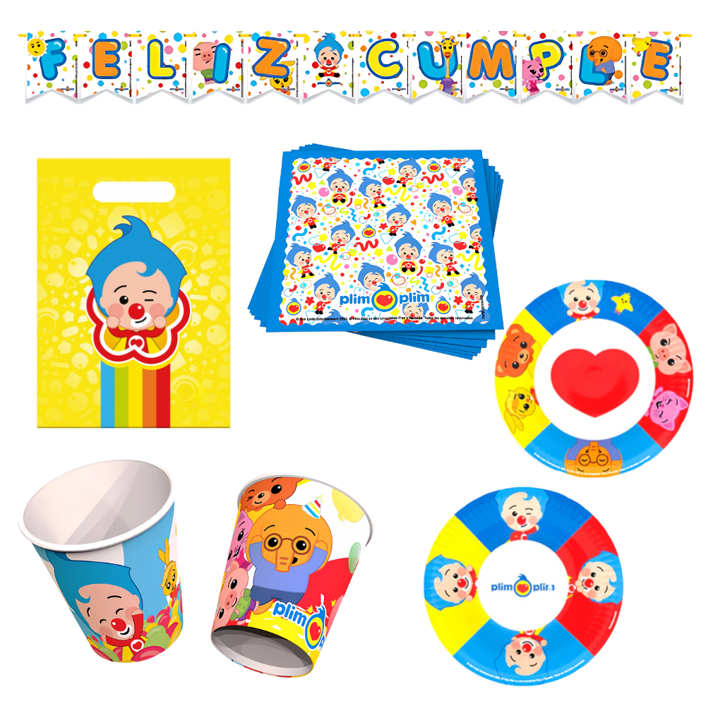Pack Decoración Cumpleaños Payaso Plim Plim para 18 Personas