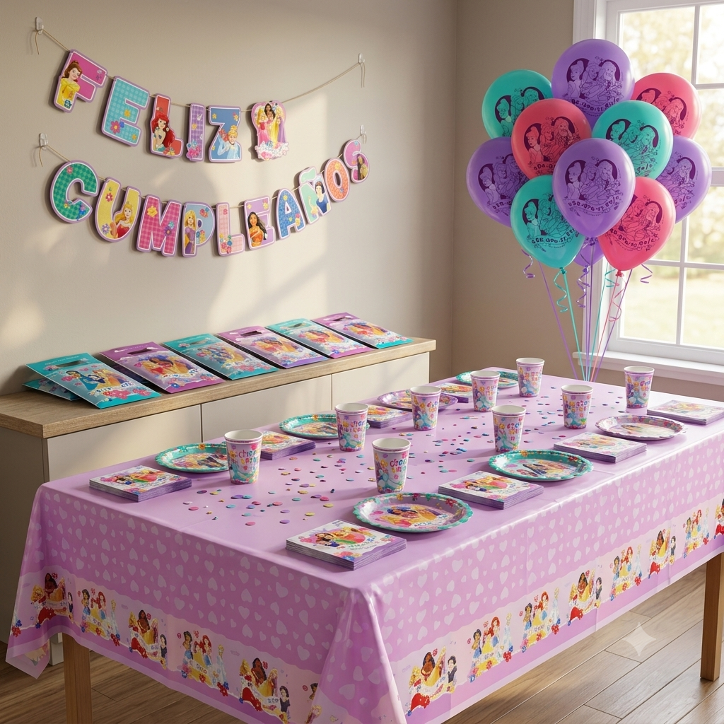 Pack Decoración Cumpleaños Princesas Disney para 36 Personas