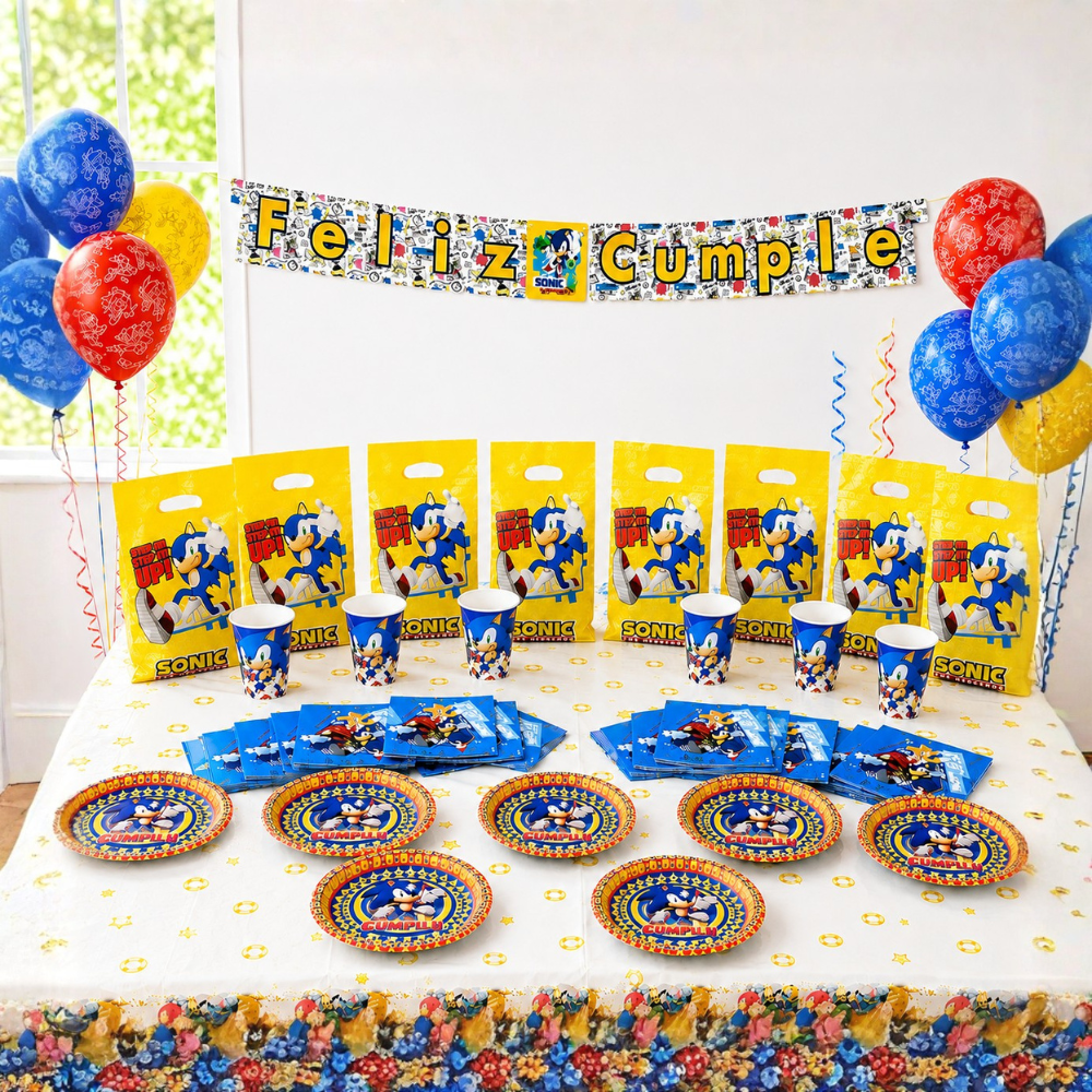 Pack Decoración Cumpleaños Sonic para 6 Personas