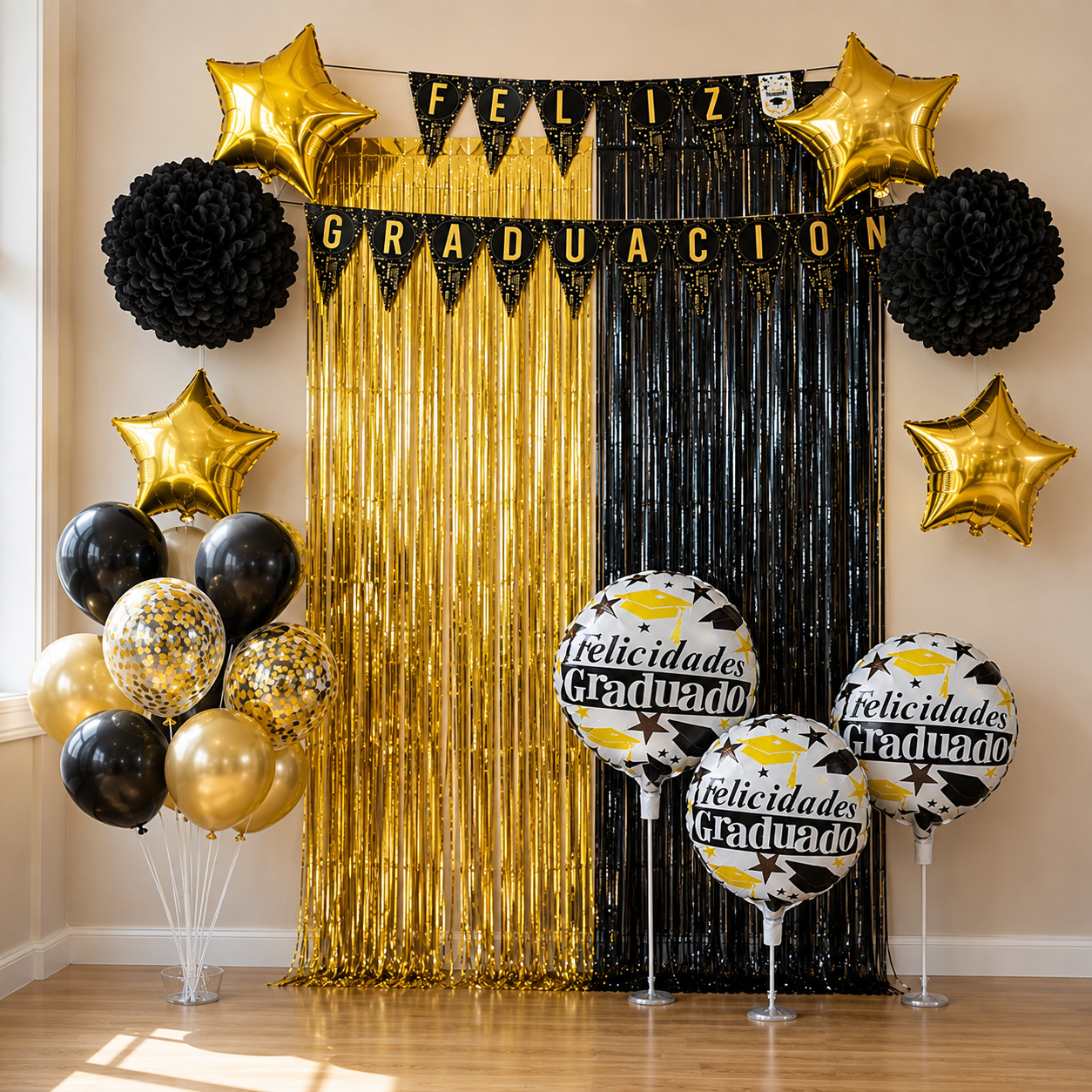 Pack Decoración Graduación Dorado y Negro
