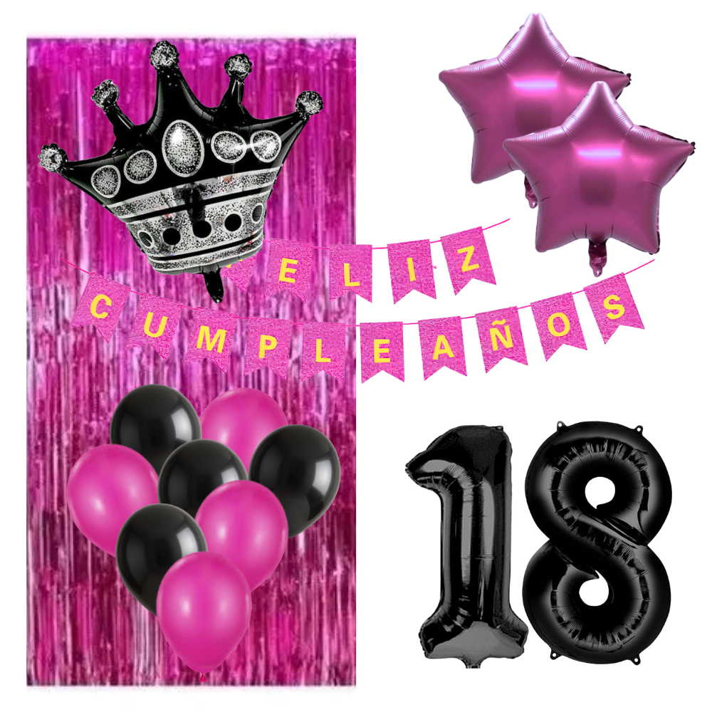 Kit Deco Cumpleaños Número Fucsia Negro