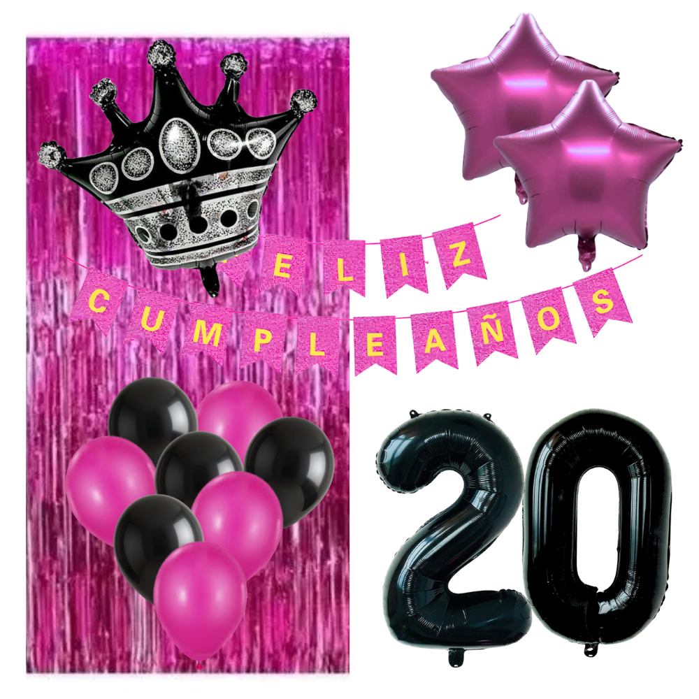 Kit Deco Cumpleaños Número Fucsia Negro