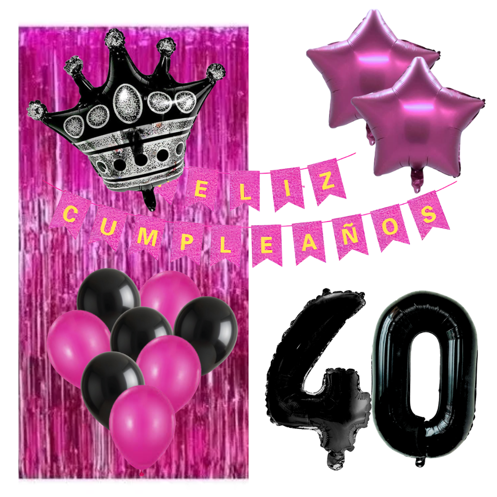 Kit Deco Cumpleaños Número Fucsia Negro