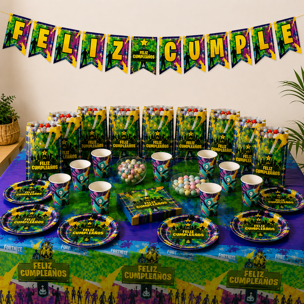 Pack Decoración Cumpleaños Gamer para 12 Personas