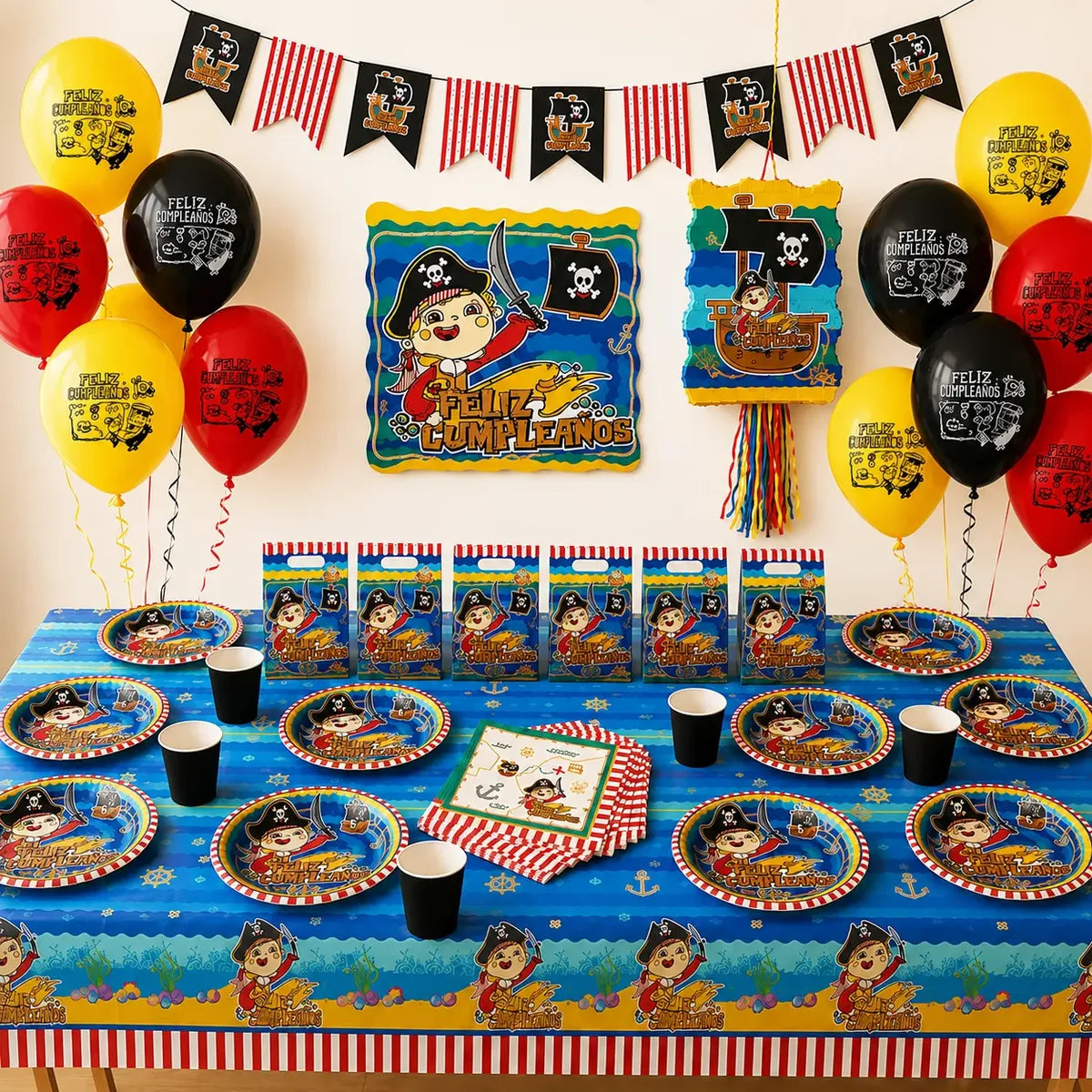 Pack Decoración Cumpleaños Pirata para 36 Personas