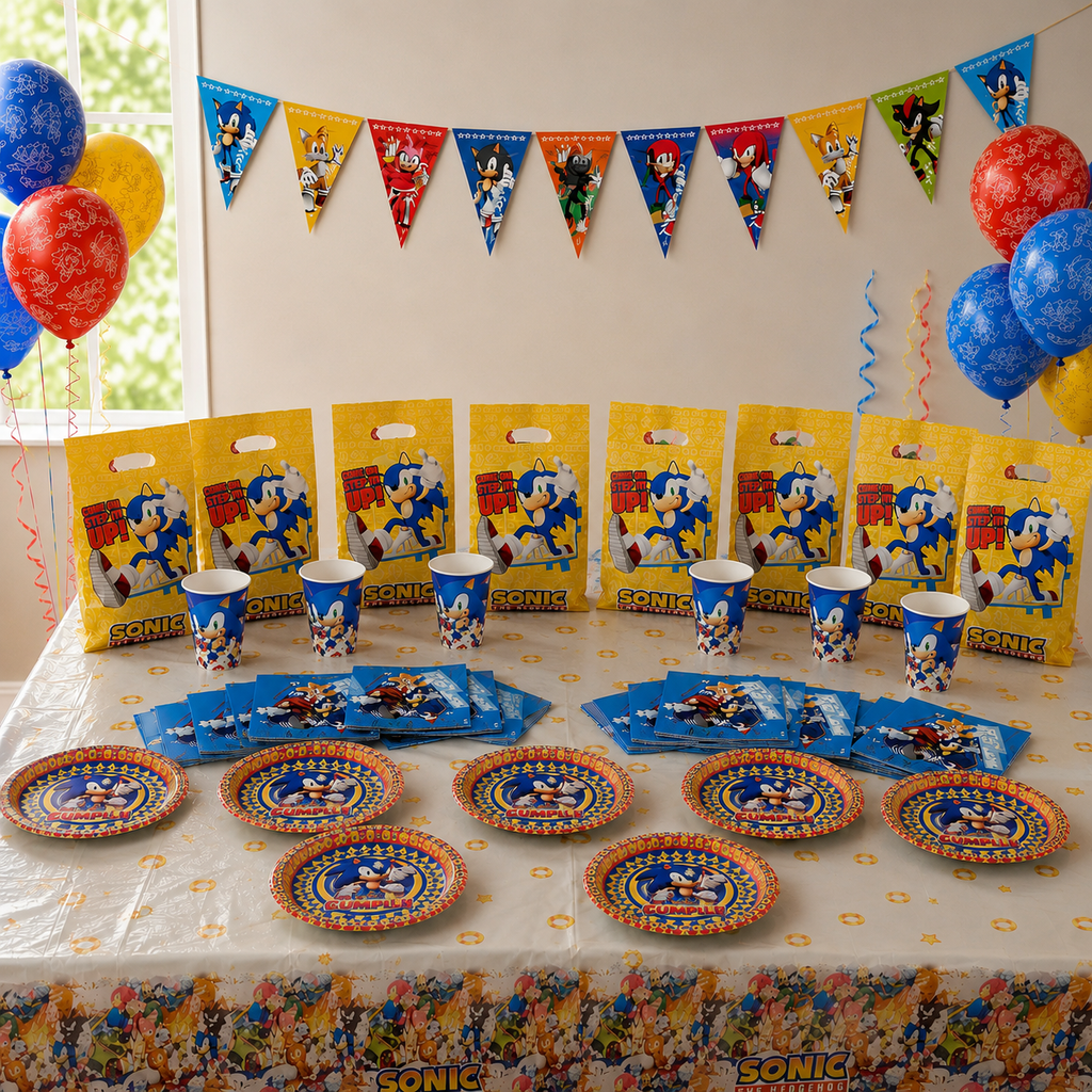 Pack Decoración Cumpleaños Sonic para 18 Personas