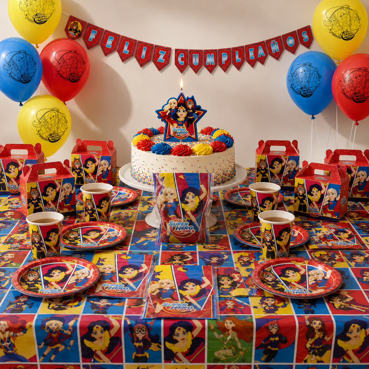 Pack Decoración Cumpleaños Super Hero Girls para 36 Personas