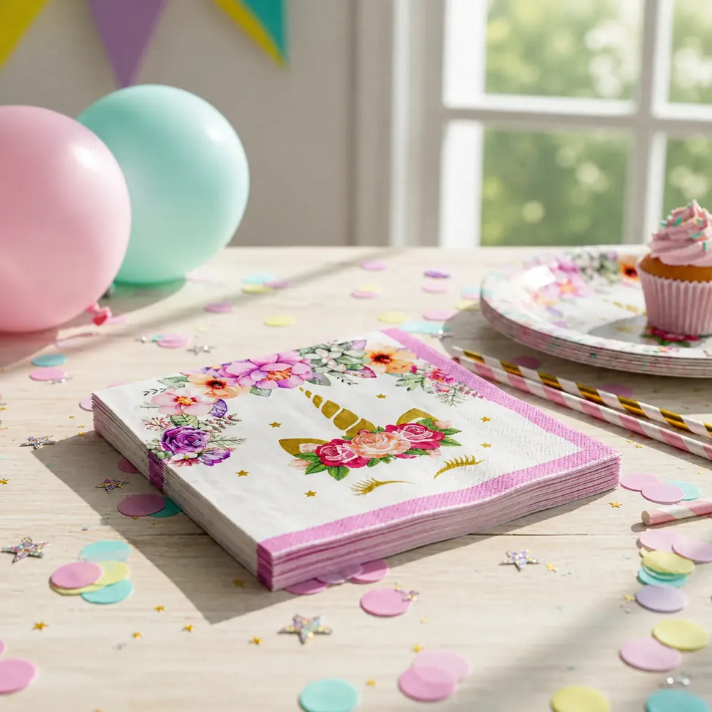 Pack Decoración Cumpleaños Unicornio Kawaii para 12 Personas