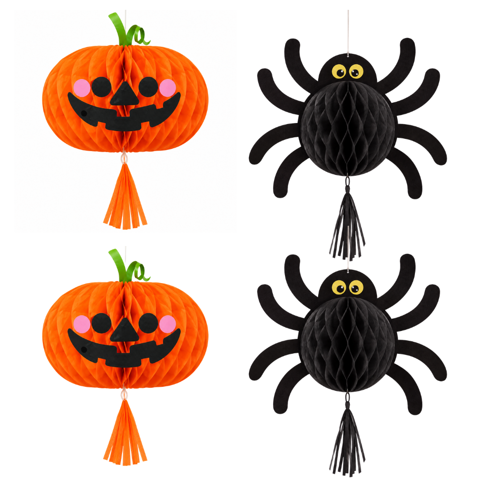 Set 2 Arañas y 2 Calabazas Halloween