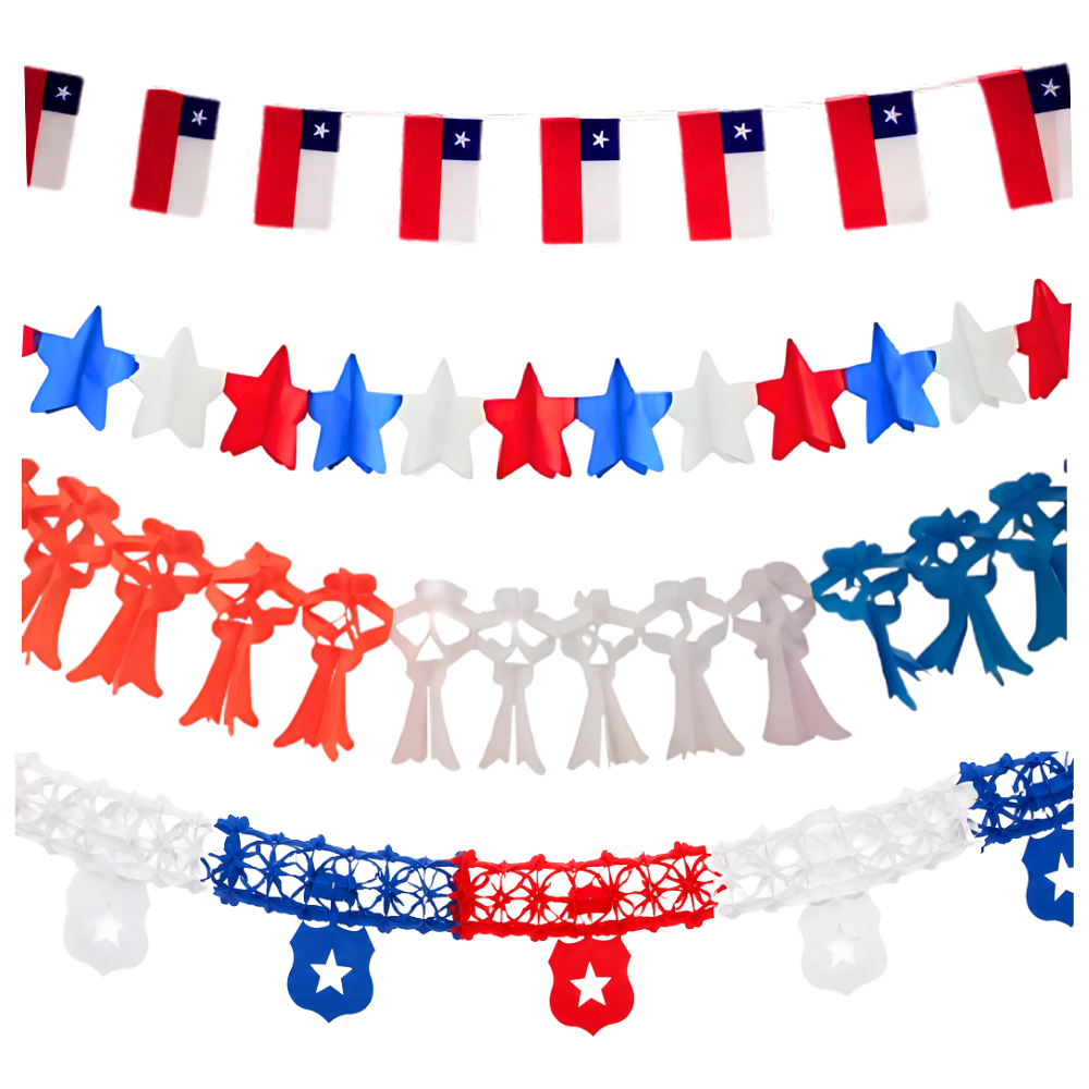 Set 4 Guirnaldas Tricolor Chile Fiestas Patrias