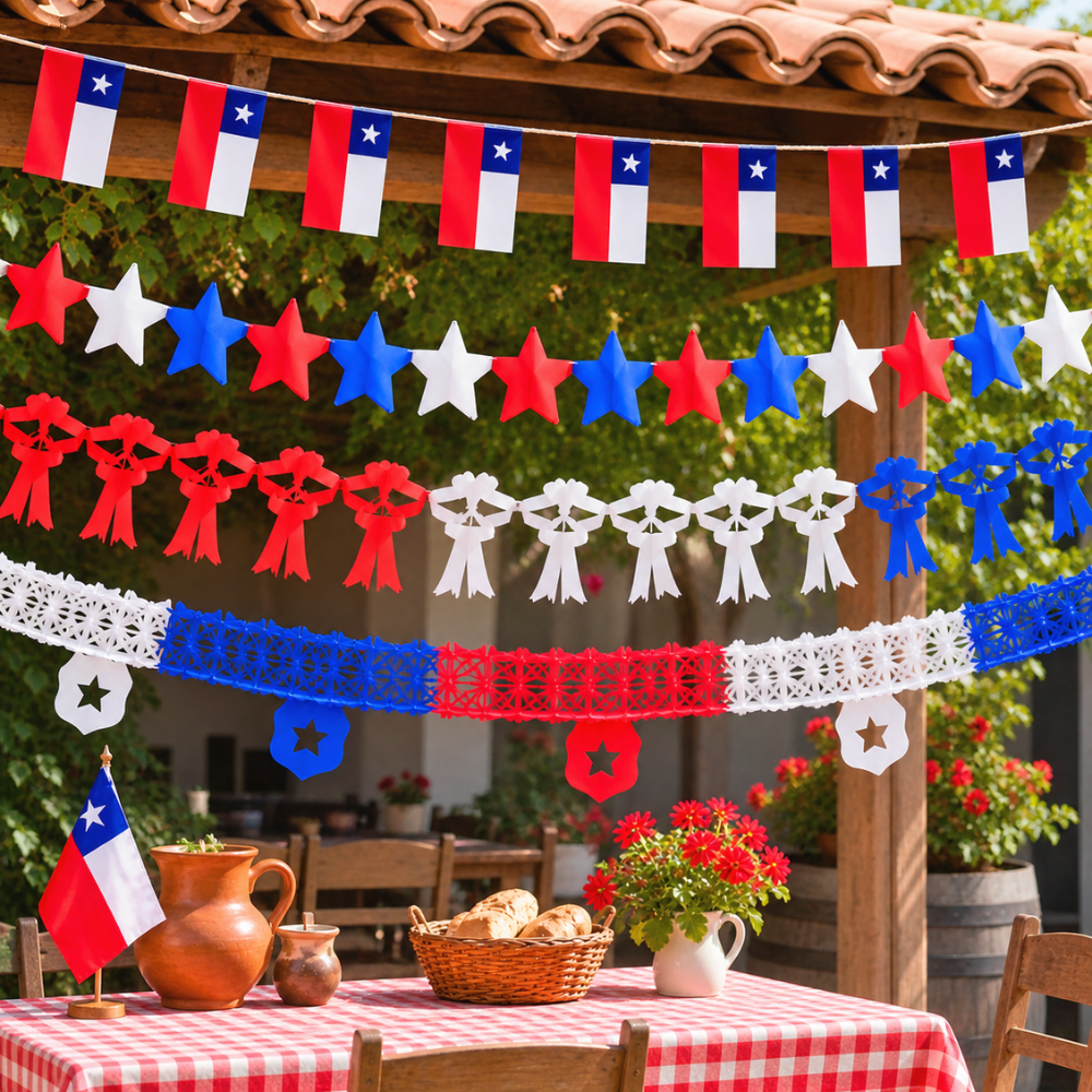 Set 4 Guirnaldas Tricolor Chile Fiestas Patrias