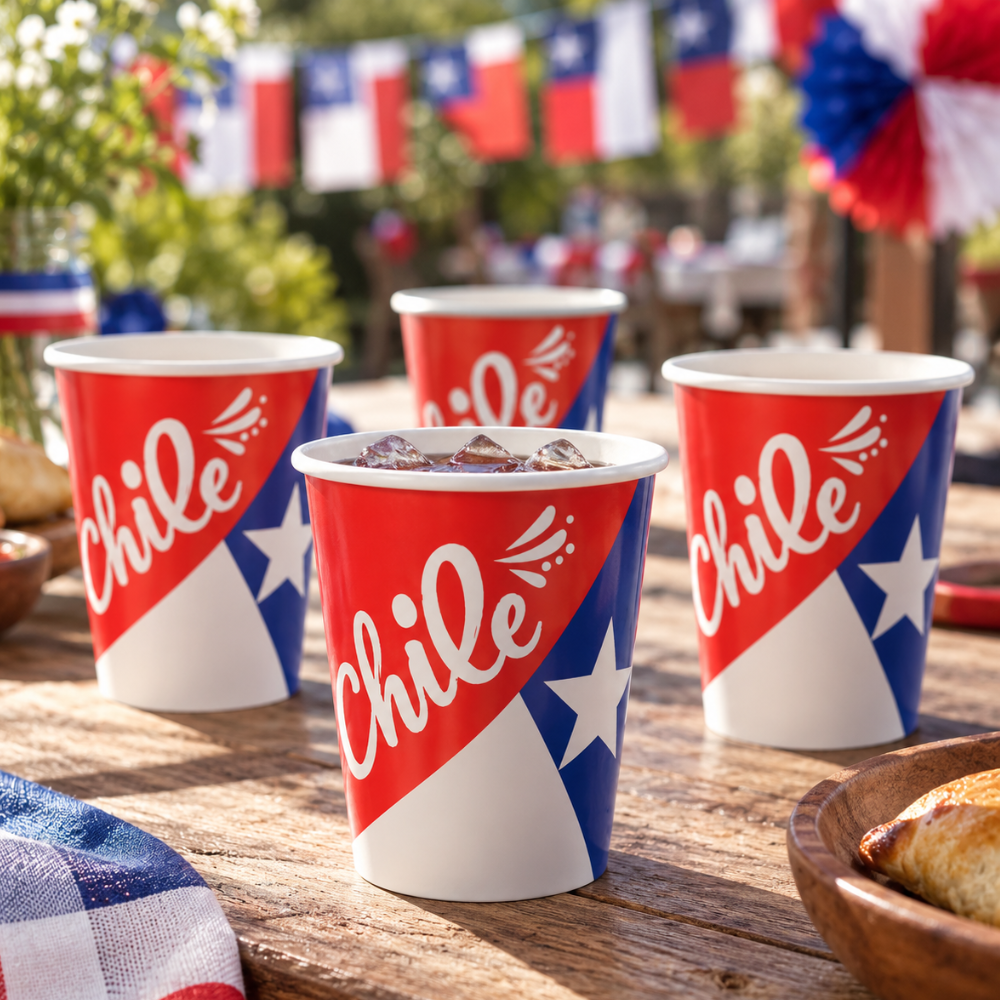 Set 6 Vasos Fiestas Patrias Chile 250 cc