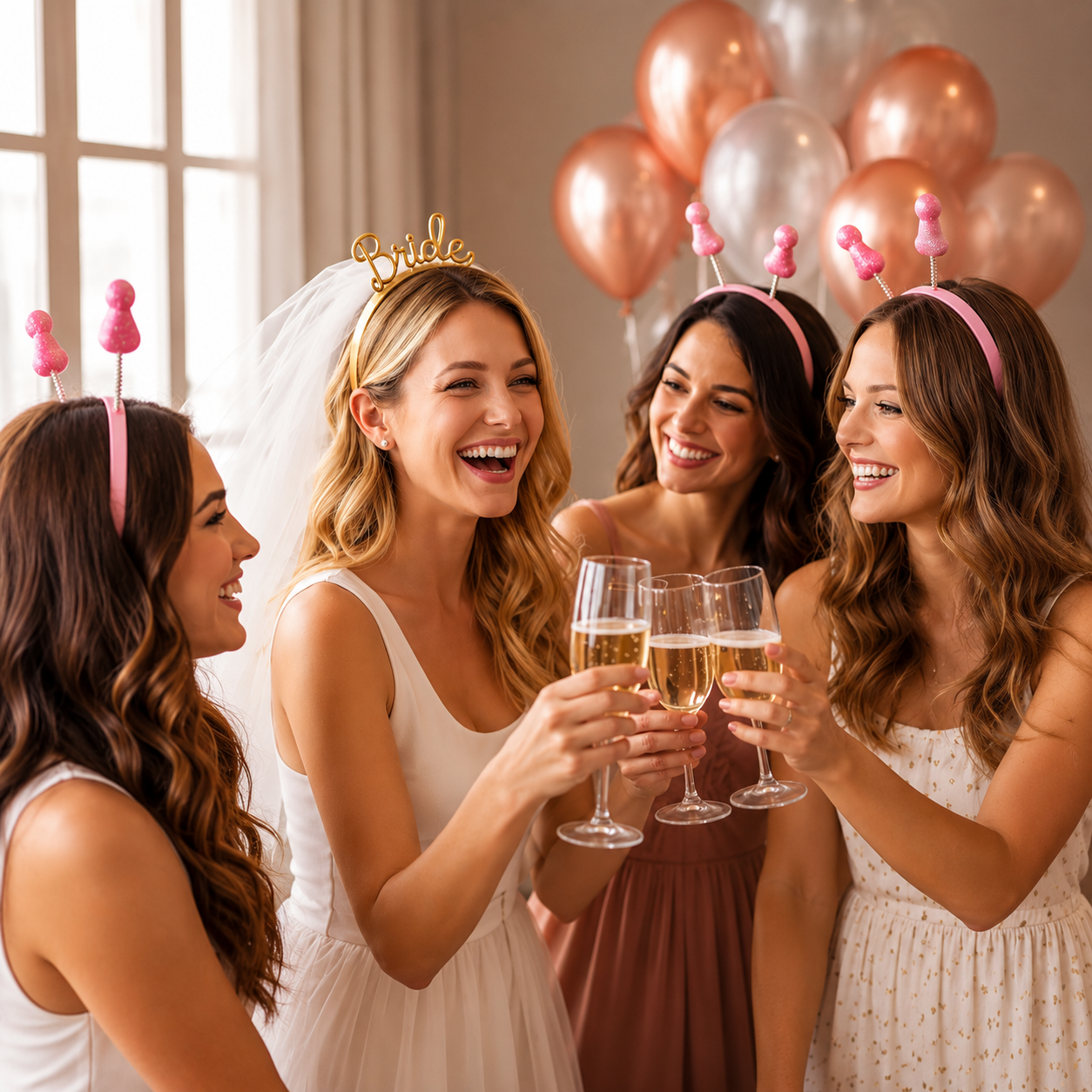 Set 10 Cintillos Despedida Soltera + Velo para Novia / Cotillón Activarte
