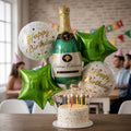 Set Globos Champaña Happy Birthday con Botella y Estrellas | Cotillón Activarte
