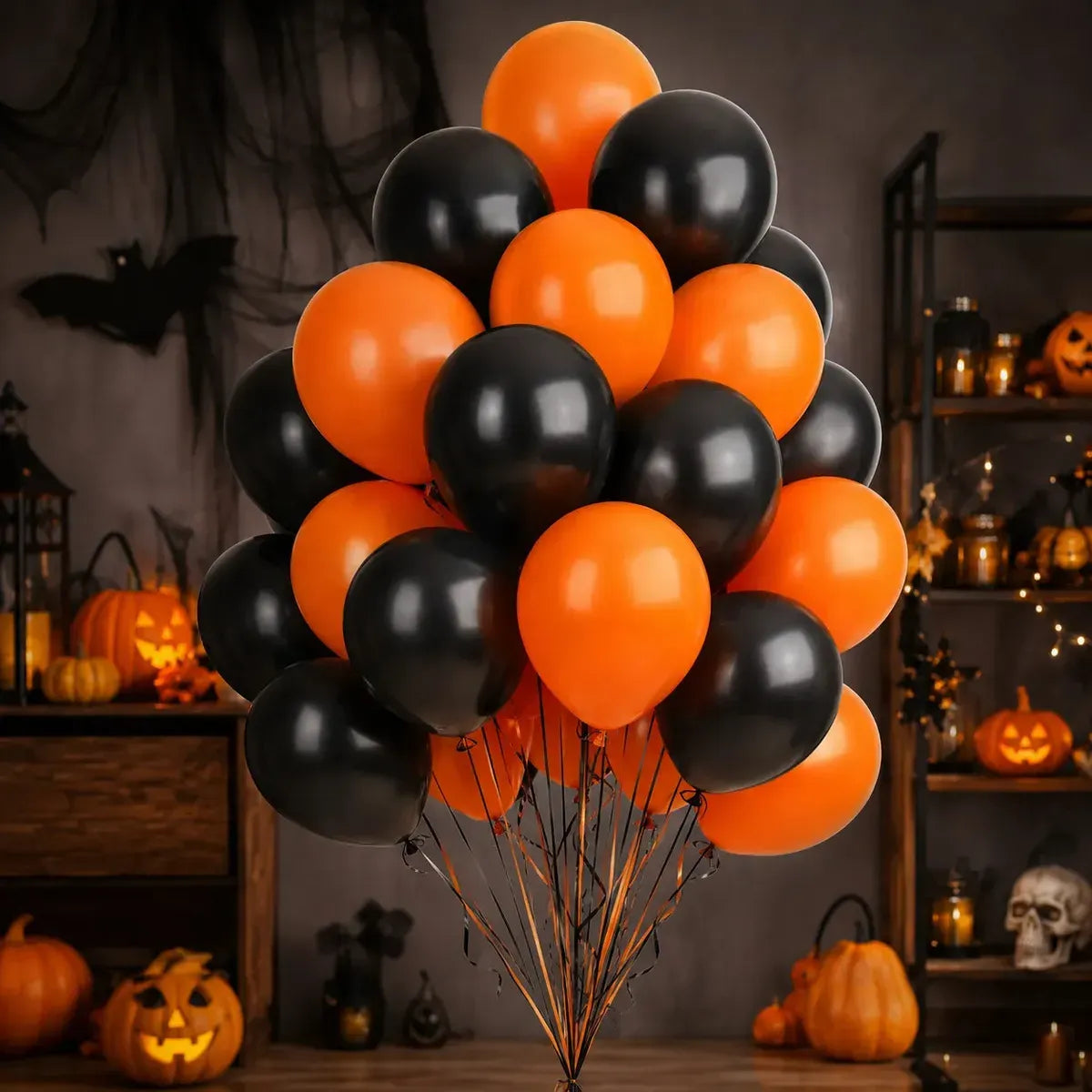 Globos Naranjo y Negro Halloween x 25
