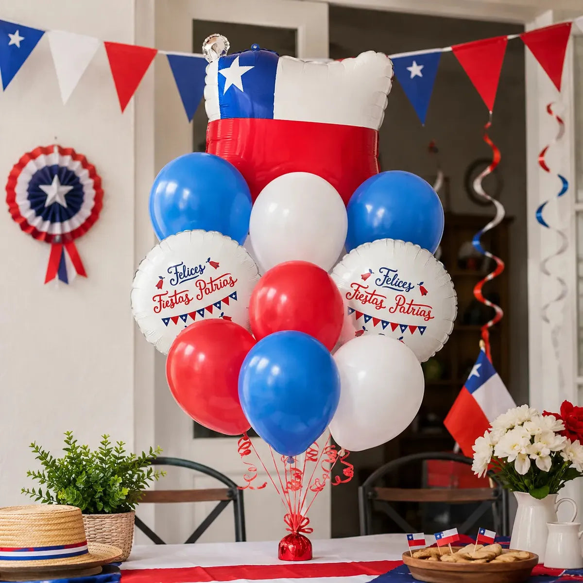 Set 10 Globos Felices Fiestas Patrias Bandera Chile