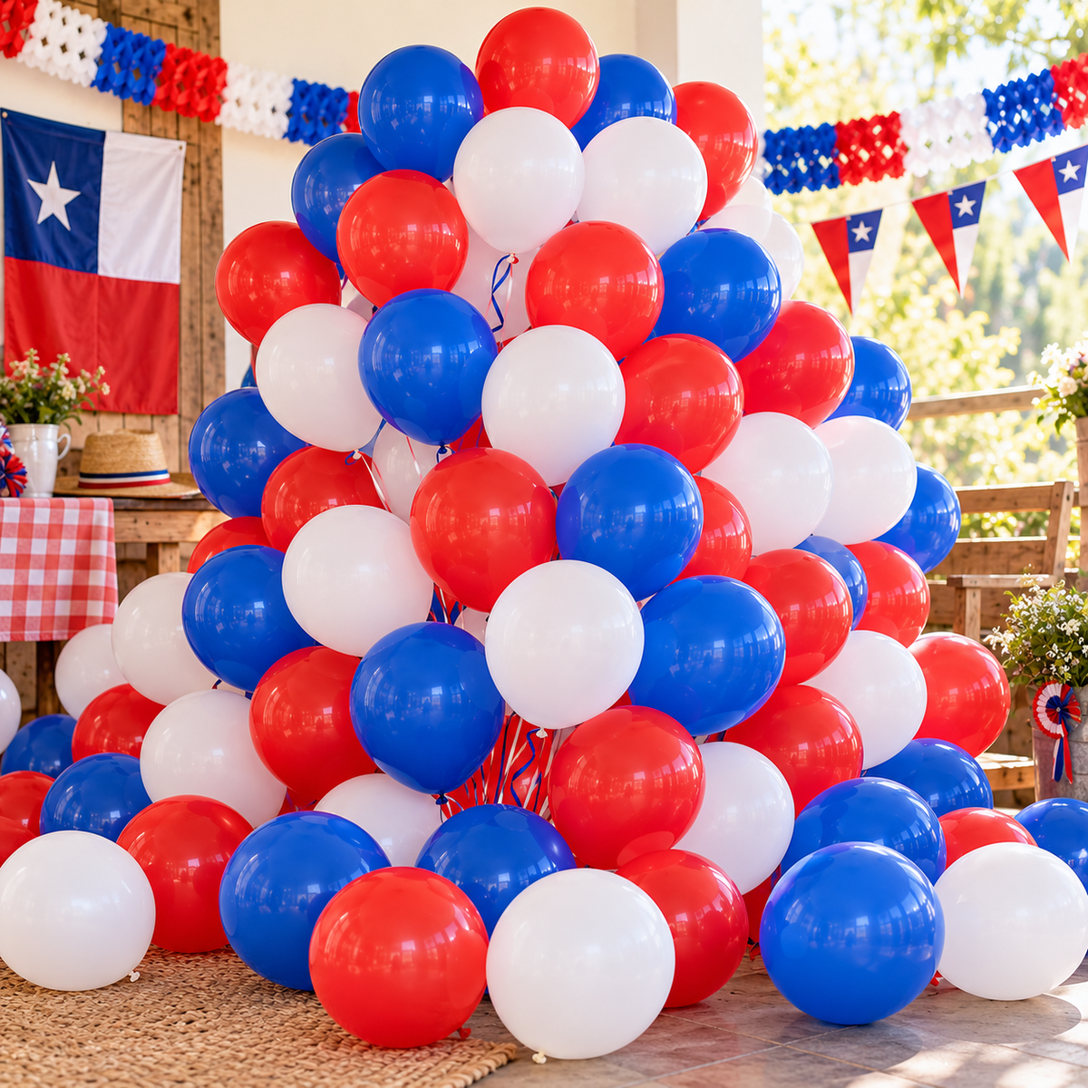 Set 100 Globos Fiestas Patrias Chile Tricolor
