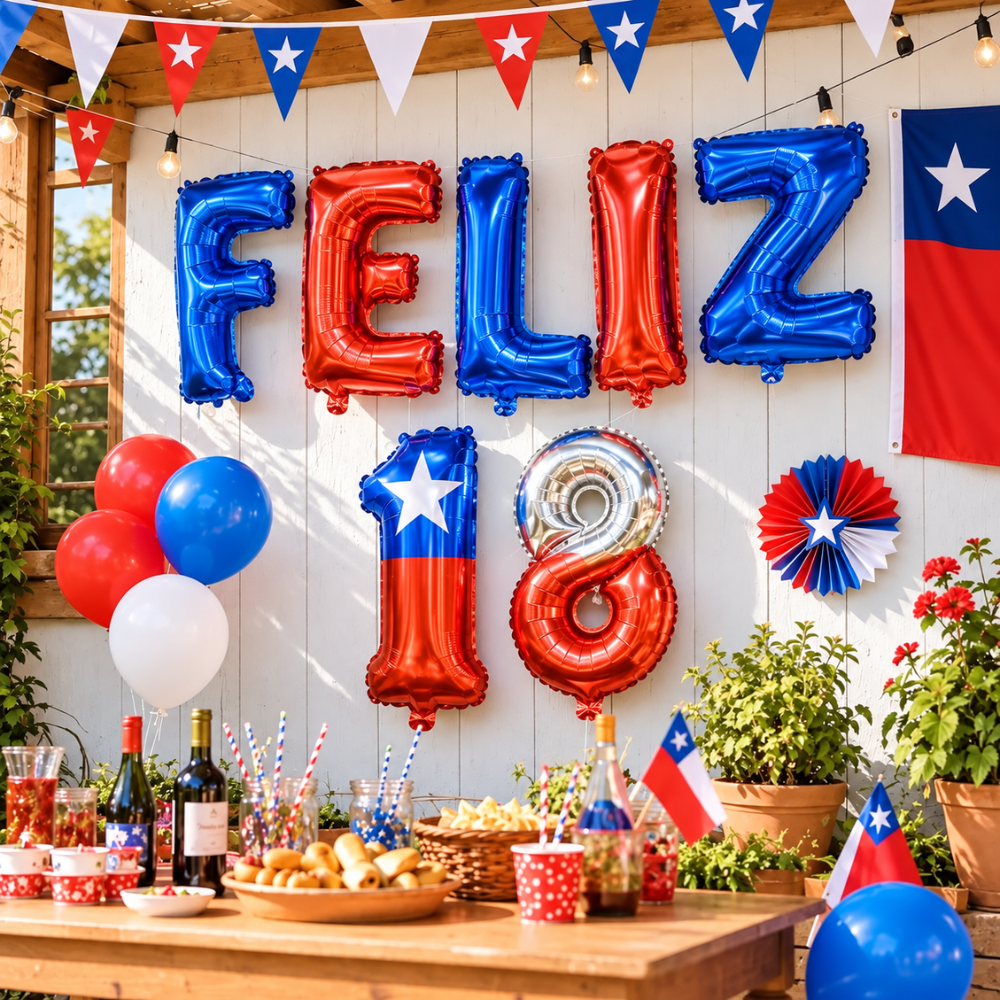 Set Globos Metálicos Feliz 18 Fiestas Patrias Chile