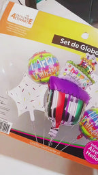 Kit Decoración Cumpleaños Globo Torta Multicolor | Cortina y Globos